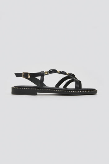Σανδάλια δερμάτινα με πέτρες Tfp - Μαύρο - thefashionproject.gr - TFP