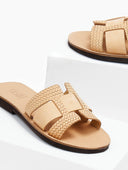 Σανδάλια δερμάτινα με πλεκτό pattern estil - Φυσικό - thefashionproject.gr - Estil