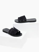 Σανδάλια δερμάτινα με πλεκτό pattern estil - Μαύρο - thefashionproject.gr - Estil