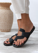 Σανδάλια δερμάτινα με πλεκτό pattern estil - Μαύρο - thefashionproject.gr - Estil