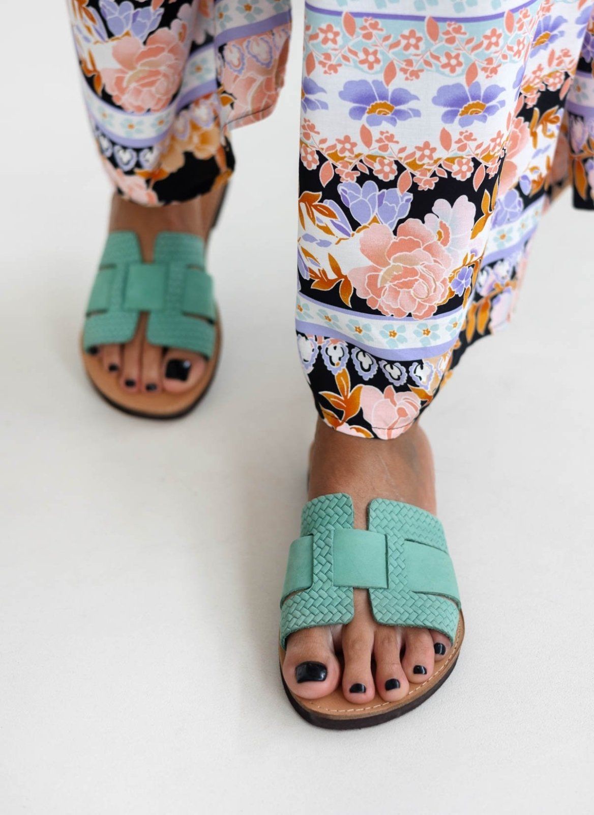Σανδάλια δερμάτινα με πλεκτό pattern estil - Μέντα - thefashionproject.gr - Estil