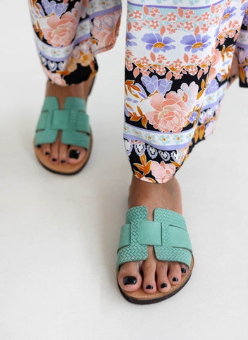 Σανδάλια δερμάτινα με πλεκτό pattern estil - Μέντα - thefashionproject.gr - Estil