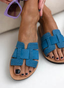 Σανδάλια δερμάτινα με πλεκτό pattern estil - Μπλε - thefashionproject.gr - Estil