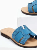 Σανδάλια δερμάτινα με πλεκτό pattern estil - Μπλε - thefashionproject.gr - Estil