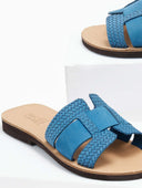 Σανδάλια δερμάτινα με πλεκτό pattern estil - Μπλε - thefashionproject.gr - Estil