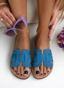 Σανδάλια δερμάτινα με πλεκτό pattern estil - Μπλε - thefashionproject.gr - Estil