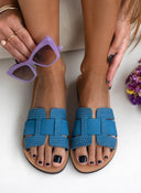 Σανδάλια δερμάτινα με πλεκτό pattern estil - Μπλε - thefashionproject.gr - Estil