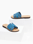 Σανδάλια δερμάτινα με πλεκτό pattern estil - Μπλε - thefashionproject.gr - Estil