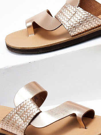 Σανδάλια δερμάτινα με πλεκτό pattern estil - Χαλκός - thefashionproject.gr - Estil