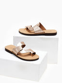 Σανδάλια δερμάτινα με πλεκτό pattern estil - Χαλκός - thefashionproject.gr - Estil