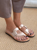 Σανδάλια δερμάτινα με πλεκτό pattern estil - Χαλκός - thefashionproject.gr - Estil