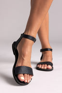 Σανδάλια δερμάτινα με print Estil - Μαύρο - thefashionproject.gr - Estil