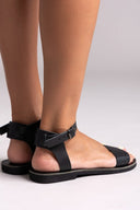 Σανδάλια δερμάτινα με print Estil - Μαύρο - thefashionproject.gr - Estil