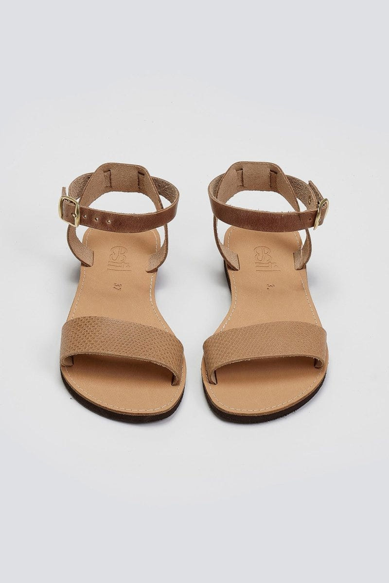 Σανδάλια δερμάτινα με print Estil - Τάουπε - thefashionproject.gr - Estil