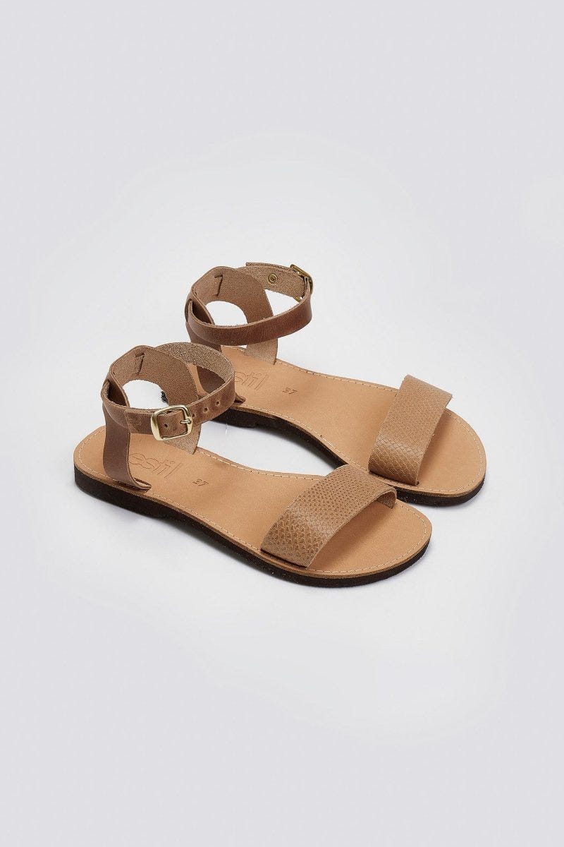 Σανδάλια δερμάτινα με print Estil - Τάουπε - thefashionproject.gr - Estil