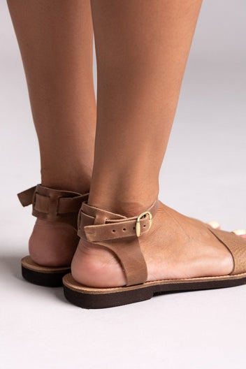 Σανδάλια δερμάτινα με print Estil - Τάουπε - thefashionproject.gr - Estil