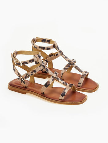 Σανδάλια δερμάτινα με print Iris Sandals - Leopard - thefashionproject.gr - IRIS