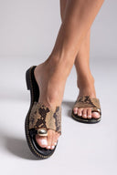Σανδάλια δερμάτινα με print Tfp - Κίτρινο - thefashionproject.gr - TFP