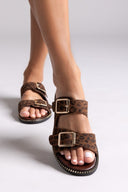 Σανδάλια δερμάτινα με print Tfp - Leopard - thefashionproject.gr - TFP