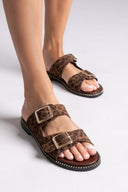 Σανδάλια δερμάτινα με print Tfp - Leopard - thefashionproject.gr - TFP