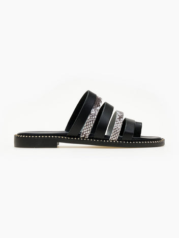 Σανδάλια δερμάτινα με print TFP - Μαύρο - thefashionproject.gr - TFP