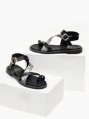 Σανδάλια δερμάτινα με print TFP - Μαύρο - thefashionproject.gr - TFP