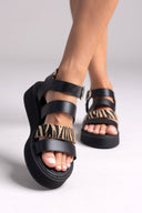 Σανδάλια δερμάτινα με print Tfp - Μαύρο - thefashionproject.gr - TFP