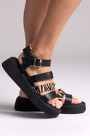 Σανδάλια δερμάτινα με print Tfp - Μαύρο - thefashionproject.gr - TFP