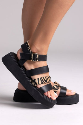 Σανδάλια δερμάτινα με print Tfp - Μαύρο - thefashionproject.gr - TFP