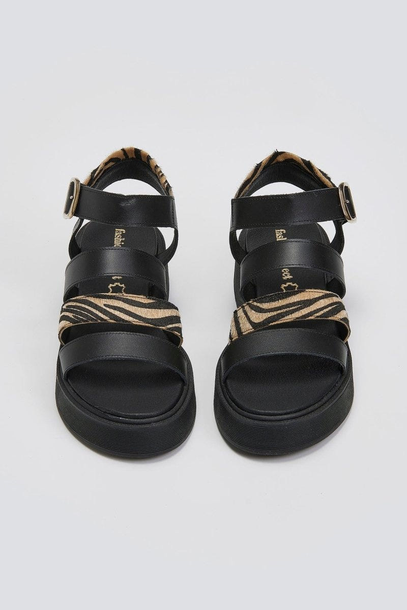 Σανδάλια δερμάτινα με print Tfp - Μαύρο - thefashionproject.gr - TFP
