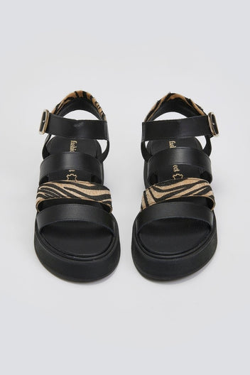 Σανδάλια δερμάτινα με print Tfp - Μαύρο - thefashionproject.gr - TFP