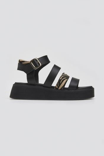Σανδάλια δερμάτινα με print Tfp - Μαύρο - thefashionproject.gr - TFP