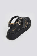 Σανδάλια δερμάτινα με print Tfp - Μαύρο - thefashionproject.gr - TFP