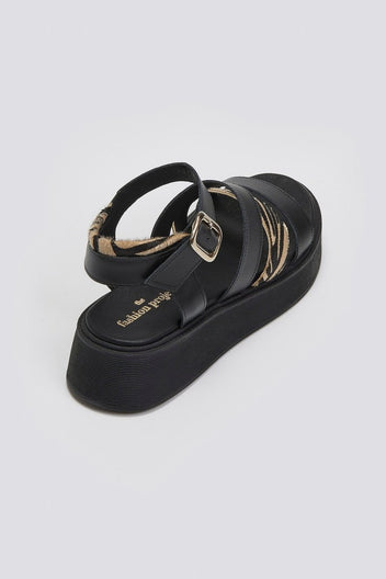 Σανδάλια δερμάτινα με print Tfp - Μαύρο - thefashionproject.gr - TFP