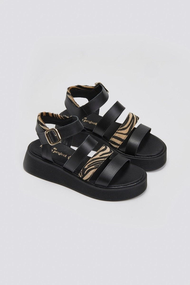 Σανδάλια δερμάτινα με print Tfp - Μαύρο - thefashionproject.gr - TFP