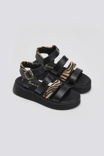 Σανδάλια δερμάτινα με print Tfp - Μαύρο - thefashionproject.gr - TFP