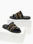 Σανδάλια δερμάτινα με print tfp - Μαύρο/Μπεζ - thefashionproject.gr - TFP