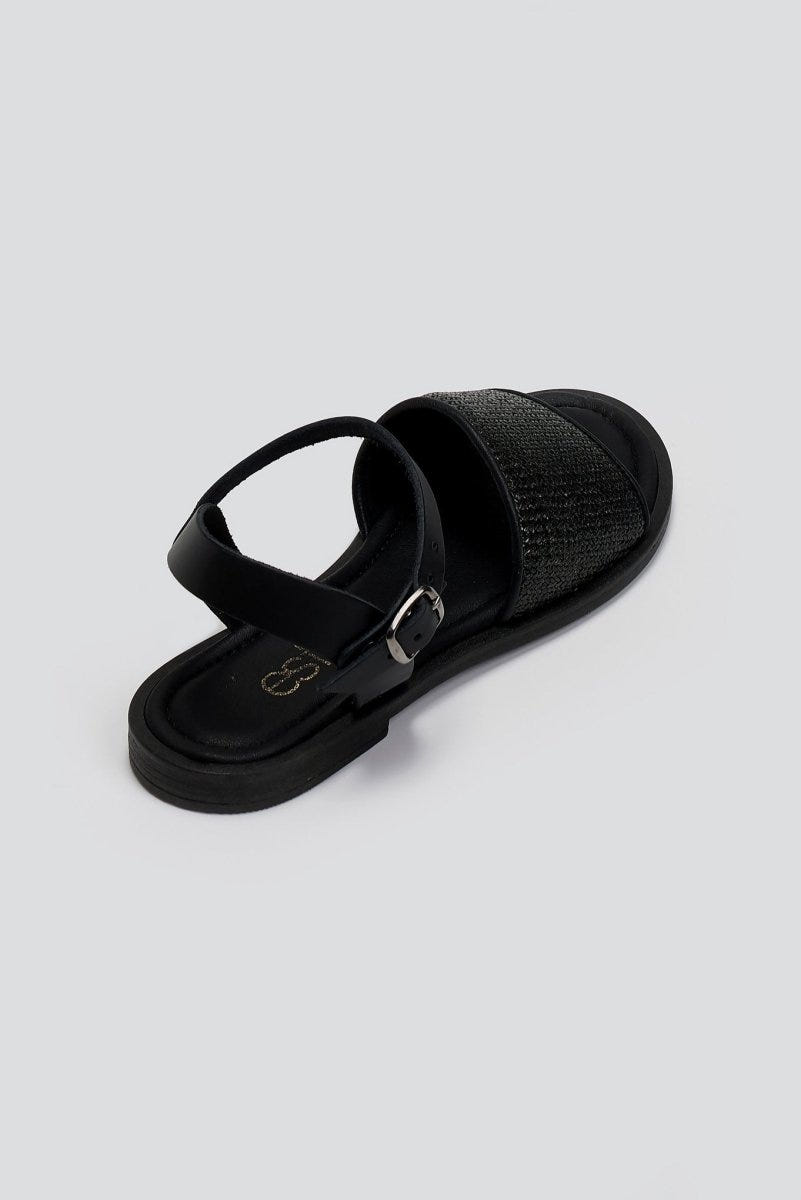 Σανδάλια δερμάτινα με ψάθα Estil - Μαύρο - thefashionproject.gr - Estil
