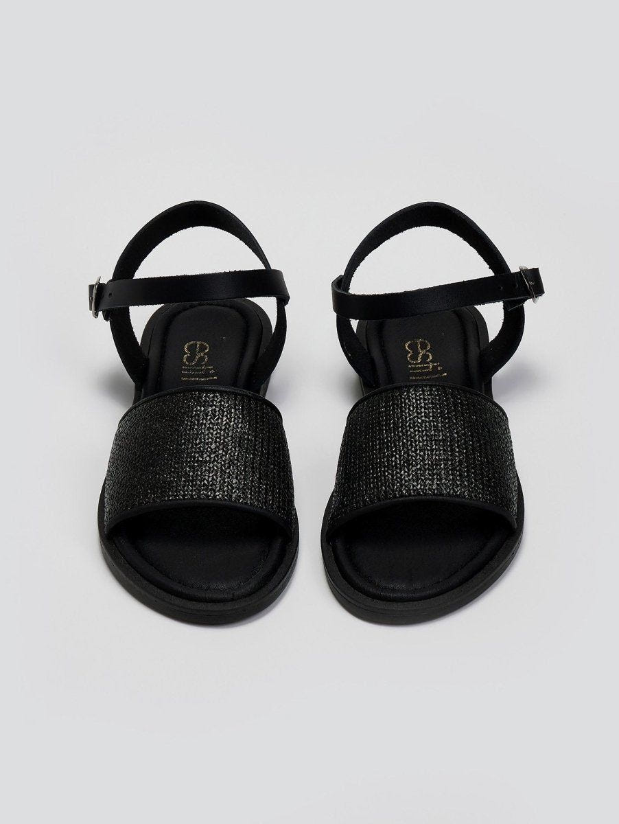 Σανδάλια δερμάτινα με ψάθα Estil - Μαύρο - thefashionproject.gr - Estil