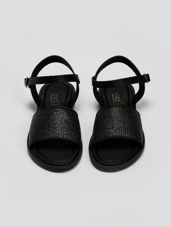 Σανδάλια δερμάτινα με ψάθα Estil - Μαύρο - thefashionproject.gr - Estil
