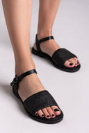 Σανδάλια δερμάτινα με ψάθα Estil - Μαύρο - thefashionproject.gr - Estil