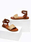 Σανδάλια δερμάτινα με ψάθα Iris Sandals - Φυσικό - thefashionproject.gr - IRIS
