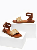Σανδάλια δερμάτινα με ψάθα Iris Sandals - Φυσικό - thefashionproject.gr - IRIS
