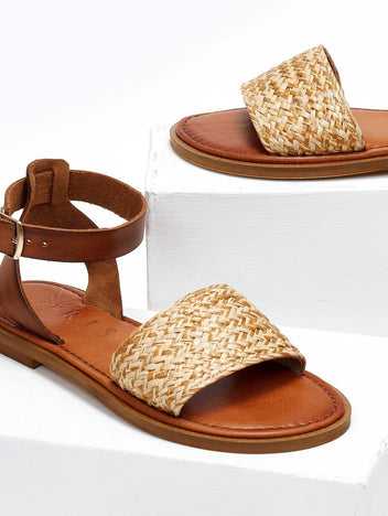 Σανδάλια δερμάτινα με ψάθα Iris Sandals - Φυσικό - thefashionproject.gr - IRIS