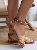 Σανδάλια δερμάτινα με ψάθα Iris Sandals - Φυσικό - thefashionproject.gr - IRIS