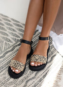 Σανδάλια δερμάτινα με ψάθα Iris Sandals - Μαύρο - thefashionproject.gr - IRIS