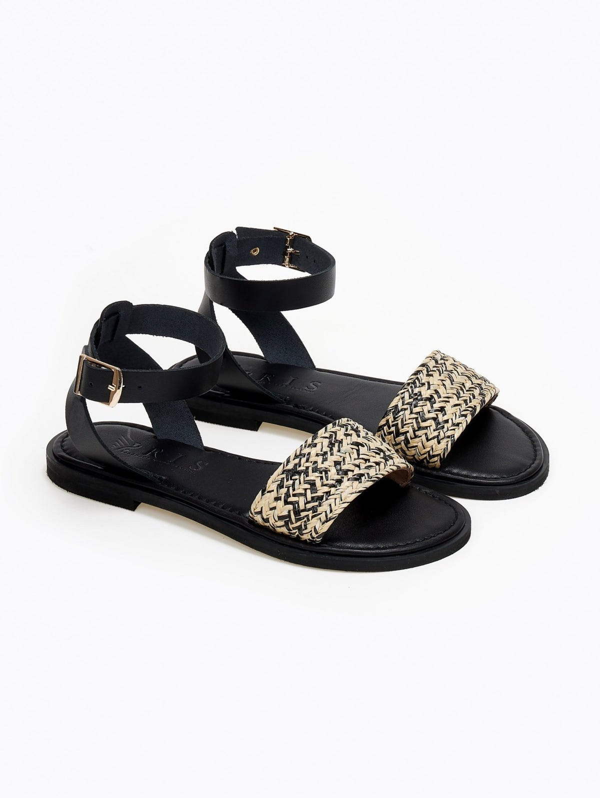 Σανδάλια δερμάτινα με ψάθα Iris Sandals - Μαύρο - thefashionproject.gr - IRIS