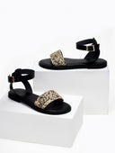 Σανδάλια δερμάτινα με ψάθα Iris Sandals - Μαύρο - thefashionproject.gr - IRIS