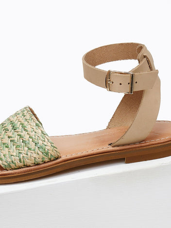 Σανδάλια δερμάτινα με ψάθα Iris Sandals - Μέντα - thefashionproject.gr - IRIS