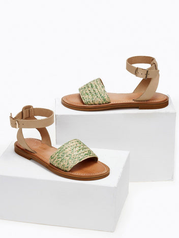 Σανδάλια δερμάτινα με ψάθα Iris Sandals - Μέντα - thefashionproject.gr - IRIS